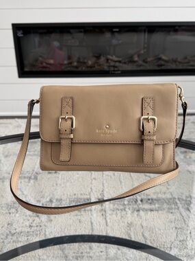 kate spade cruiser Neil Allen Street Taupe Leather Buckle-Accent Crossbody